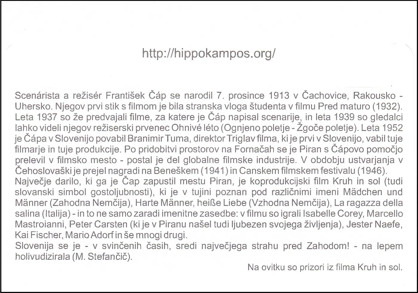 FRANTIŠEK ČAP KRUH IN SOL